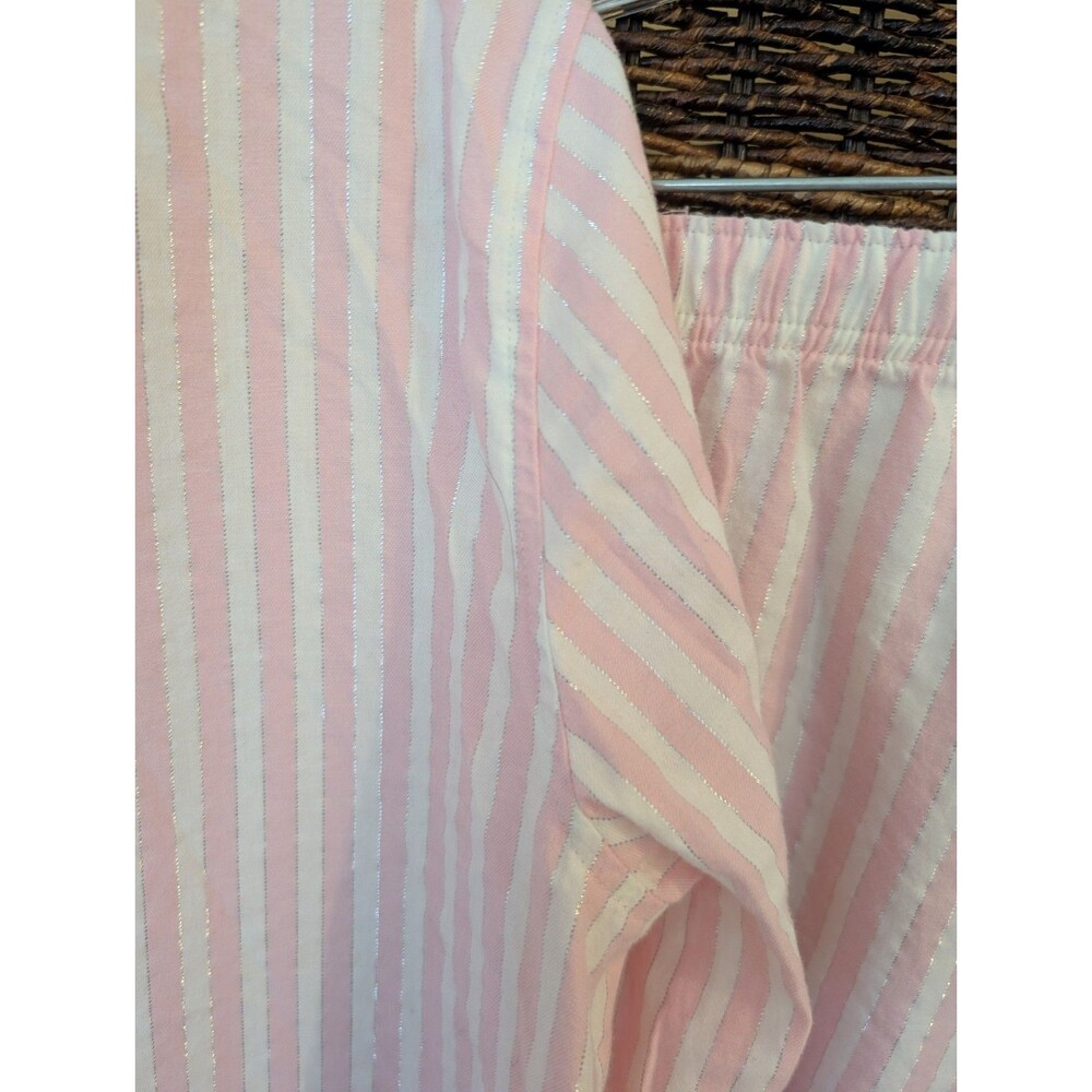 Victoria's Secret Signature Stripe Pajamas Set 2 Piece XL Pink Silver Metallic - Picture 6 of 12